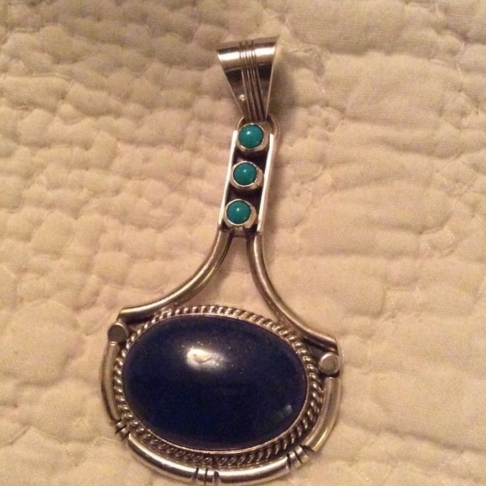 Lapis and Turquoise Pendant, 925 Silver, Womens~EUC - Picture 2 of 5